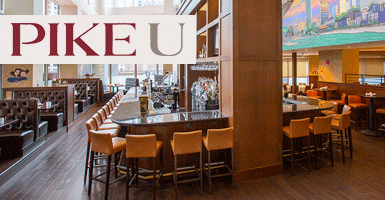 The bar at The Palm, Chicago, with the PIKE U logo